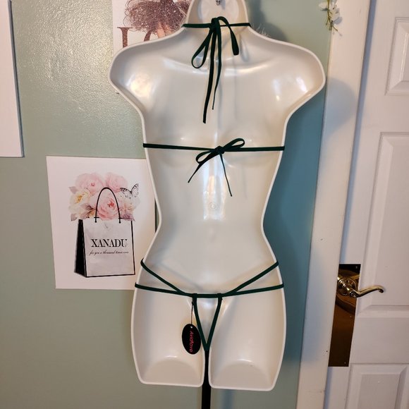 Christmas Lingerie Teddy Lingerie Green Halter V Neck Lace Bodysuit - Picture 7 of 10